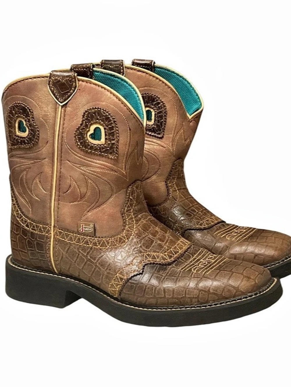 Justin STK# 2930 Brown Leather Western Boots US 10.5 B Heart Bronze Sheen